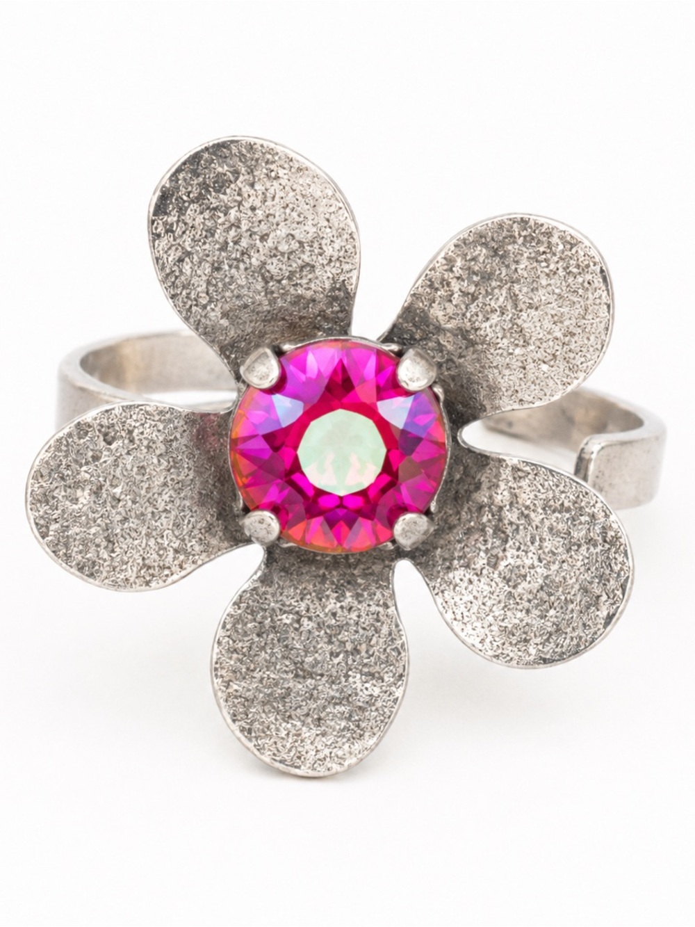 Floral Swarovski Crystal Statement Ring Adjustable Handmade Artisan Jewelry